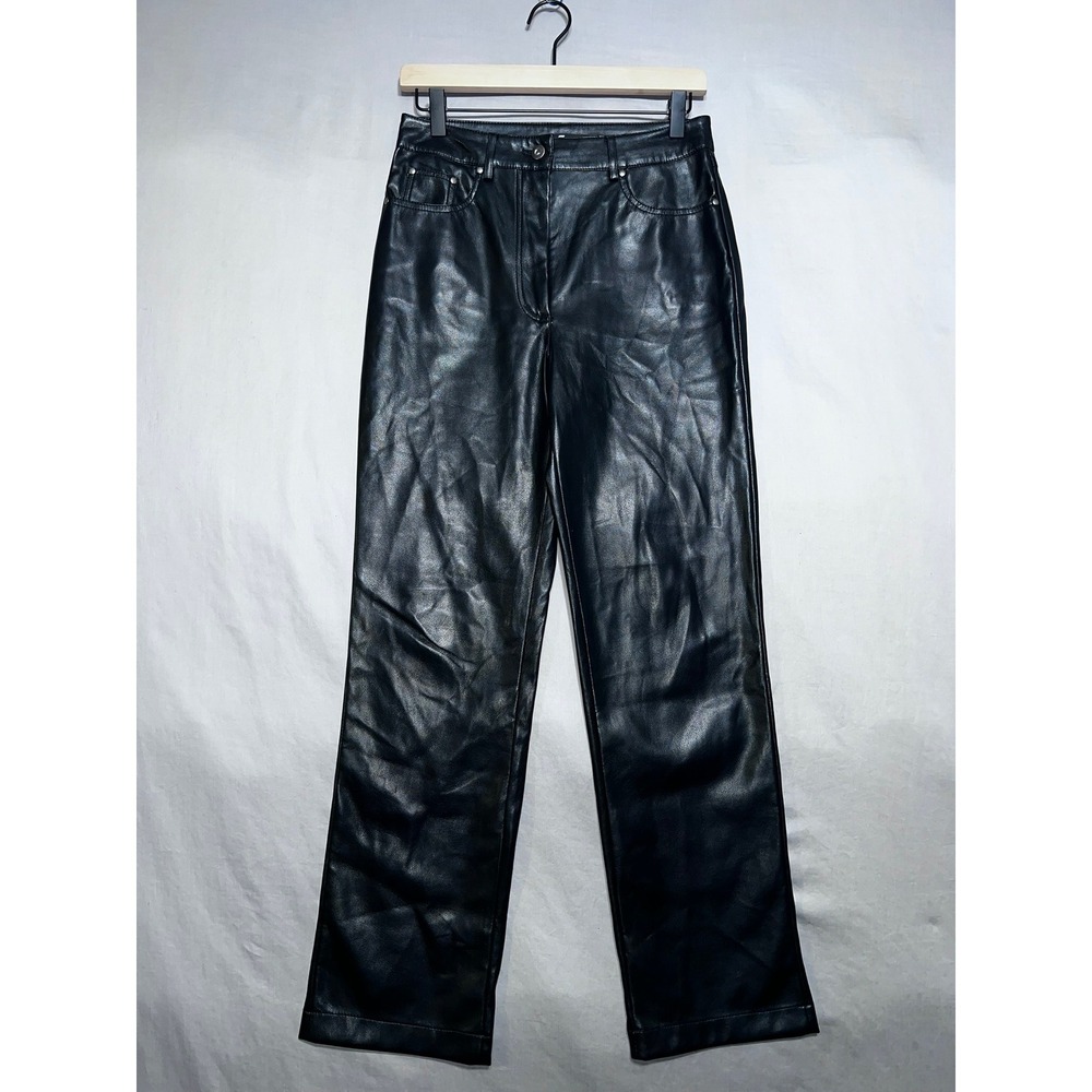 7 For All Mankind Black Vegan Faux Leather Straight Leg Pants Womens Size S